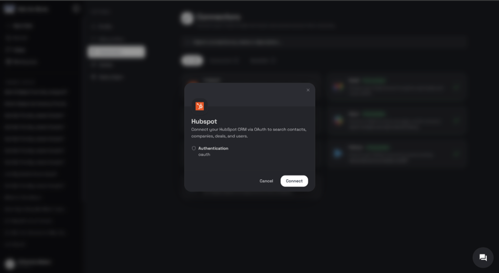 HubSpot connector card with a Connect button in the Ask the Genie Connectors dashboard