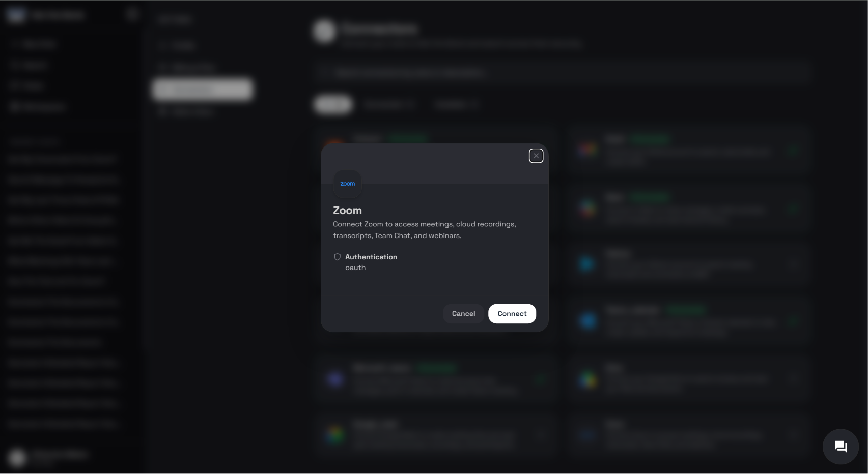 Zoom connector card in Ask the Genie with a Connect button